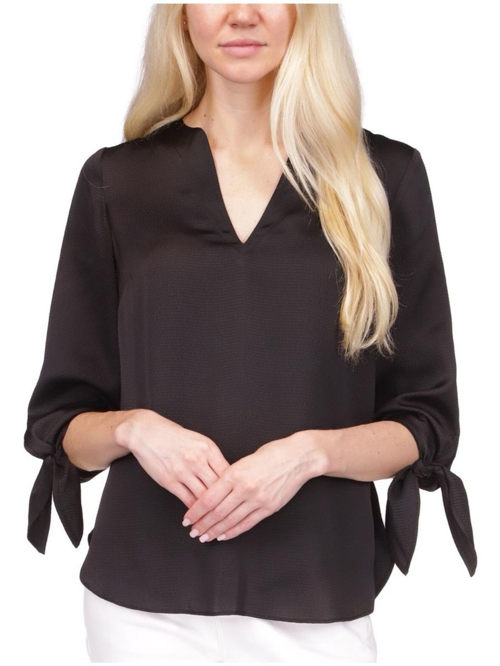 Michael Kors Black V-Neck Tie-Sleeve Blouse